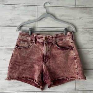 Pink Acid Wash Denim High-Waisted Shorts